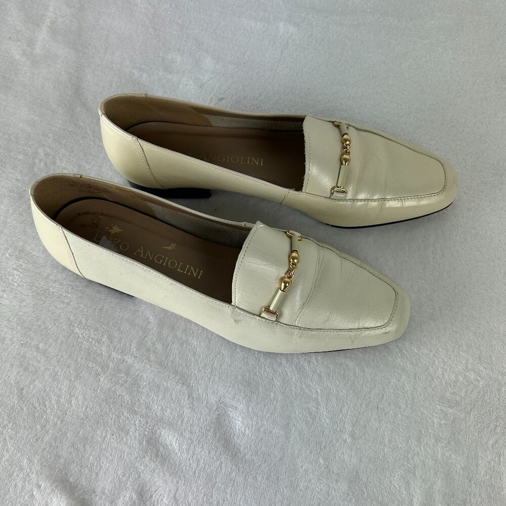 ENZO ANGIOLINI 7 1/2 SILP ON LEATHER LOAFERS CREAM / OPAL / IVORY size 7 1/2 M